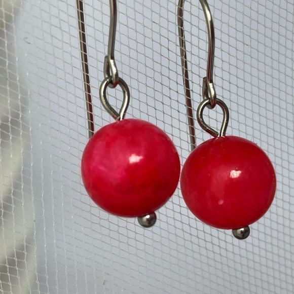 PINK jade simple drop dangle earrings - Picture 5 of 11